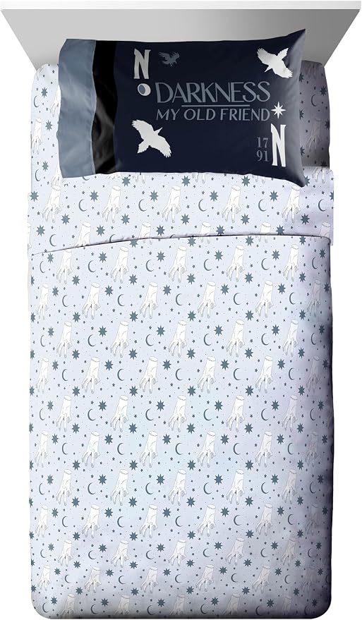 Wednesday Addams Twin Comforter Set 5 Piece Bedding for Girls, Blue | Bed in a Bag, Comforter Sheets Sham Pillowcase, Official Product, Soft Microfiber, Machine Washable, Girls Gift