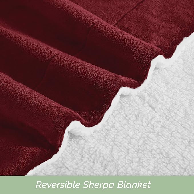 Elegant Comfort Ultra Soft Reversible Flannel Sherpa Blanket - Cozy Silky Fleece Throw for Couch, Bed - Plush Fuzzy Warm Winter Blanket for Gift, Twin, Burgundy