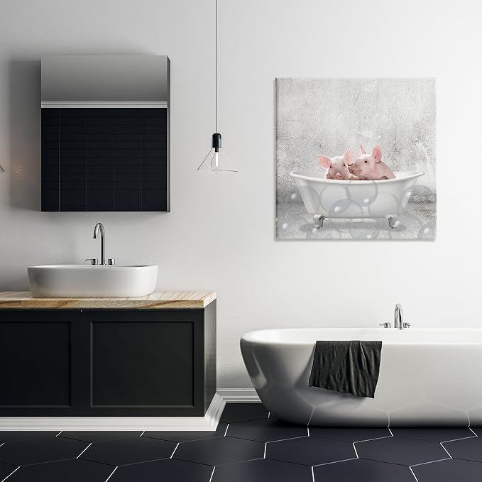 Stupell Industries 'Baby Piglets Bath Time'| Canvas Art | Stupell Industries | 30 x 30 Inches, Easy to Hang and Sturdy, Made in USA, by Kim Allen