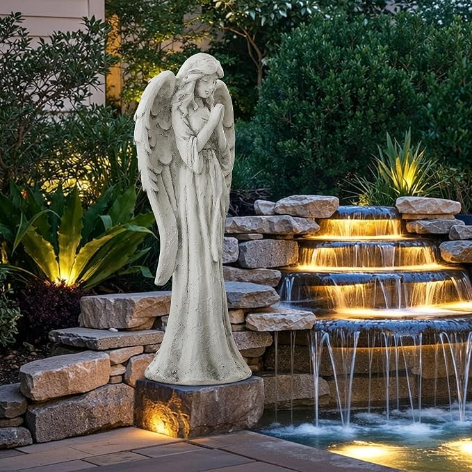 Praying Angel Statue Outdoor, Large Standing Garden Decor Figurine | Catholic Sculpture for Yard, Patio, or Cemetery. Memorial Guardian Angel Figurine for Outside and Indoor Display