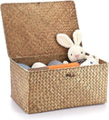 Hipiwe Wicker Shelf Baskets Bin with Lid Woven Storage Box, Coffee X-Large | Handmade Seagrass Basket Storage Bins Rectangular Household Basket Boxes for Shelf Wardrobe Home Organizer