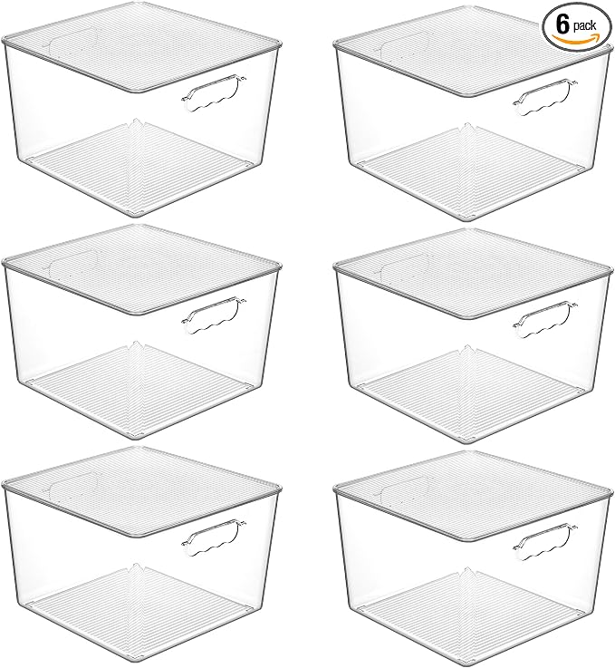 Vtopmart 6 Pack Extra Large Clear Stackable Storage Bins with Lids, 11inch Organizer Bins with Handle for Onions and Potatoes, Plastic Containers for Pantry, Freezer, Kitchen, Closet Organization