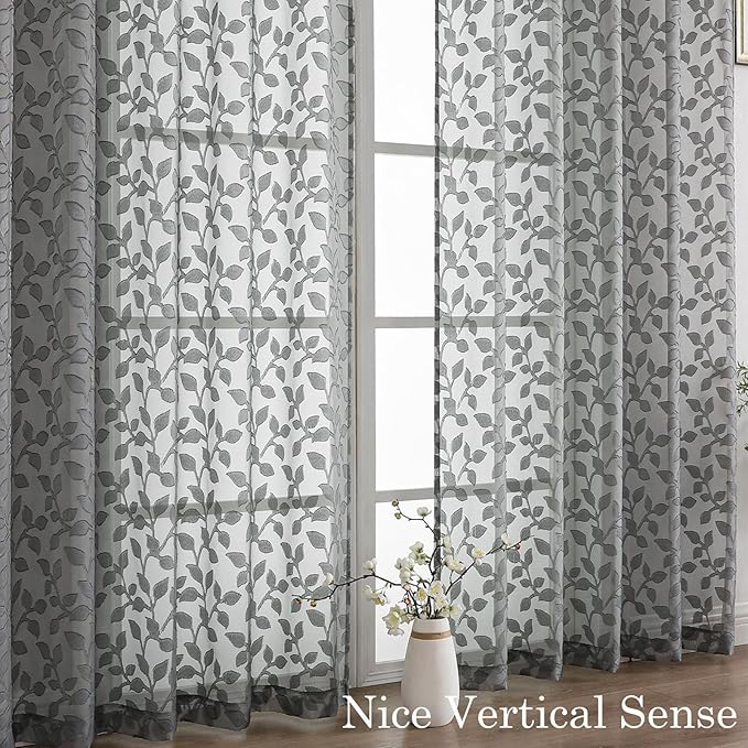 Chyhomenyc Charcoal Grey Sheer Curtains 54 Inch Length - Image 9
