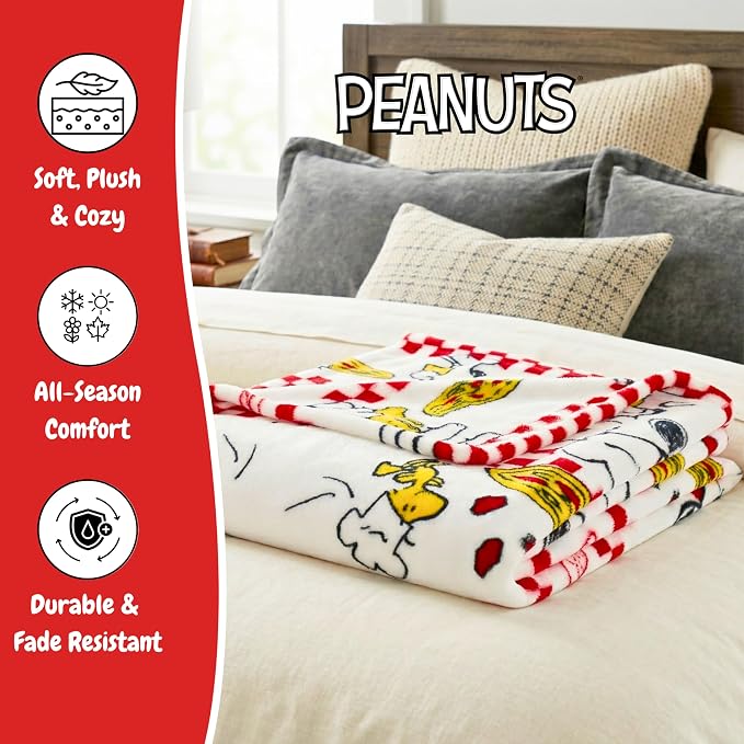 Peanuts® Snoopy Throw Blanket 70 in x 50 in – Soft Cozy Plush for Couch, Bed & Travel - Pizza, (Officially Licensed Product) by Franco
