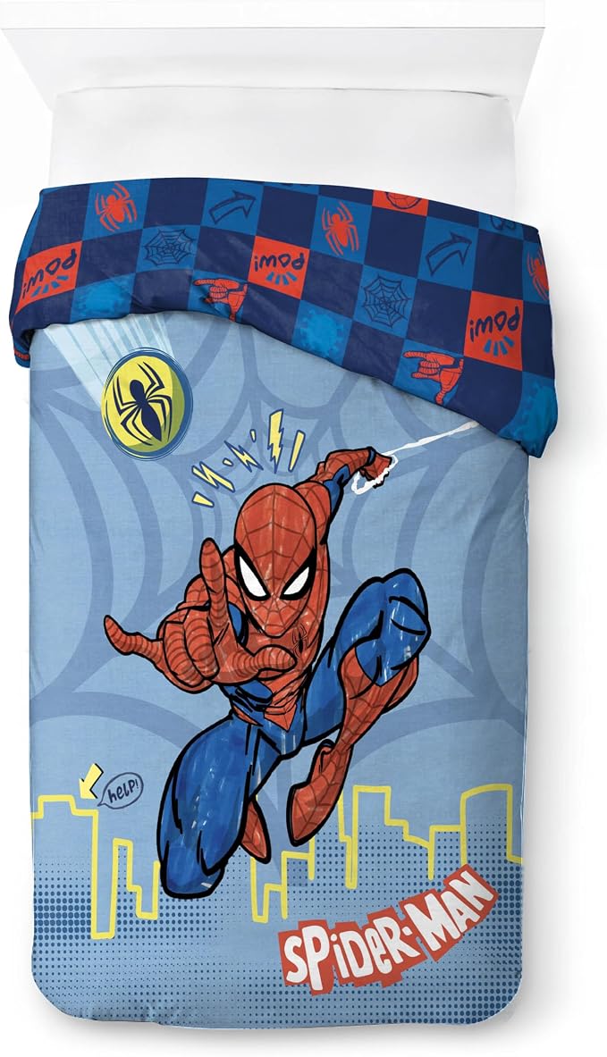 Jay Franco Kids Duvet Cover Set – 2 Piece Super Soft Bedding with Sham Pillowcase, Cover ONLY Comforter Not Included, Blue - Spiderman, Twin