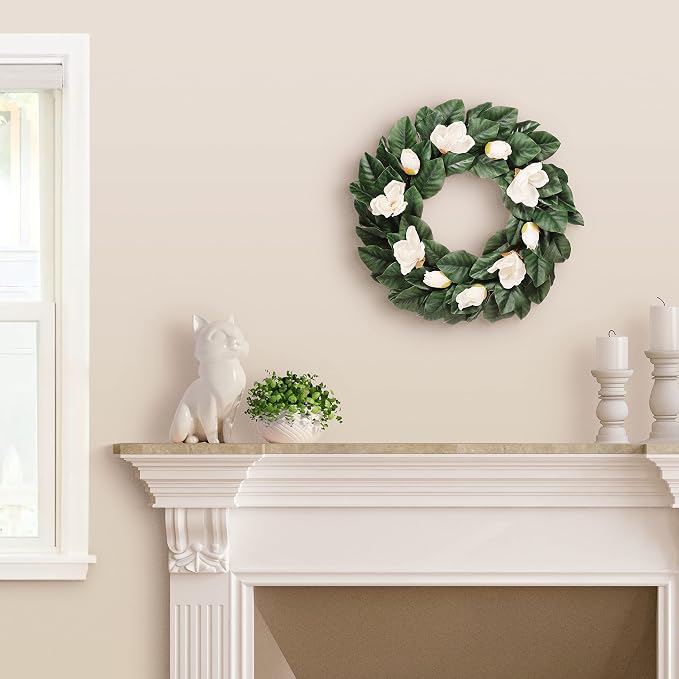 24" Artificial Magnolia Floral Spring Wreath with Green Leaves