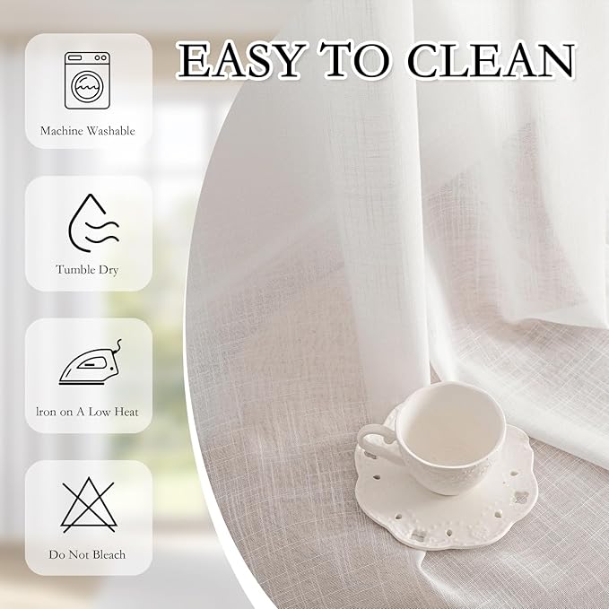 MYSKY HOME Patio White Curtains for Sliding Door 90 inch Length 2 Panels Set, Living Room Curtains & Drapes Soft Cotton Farmhouse Window Treatments Linen Look Semi Sheer Draperies, 50" W x 90" L
