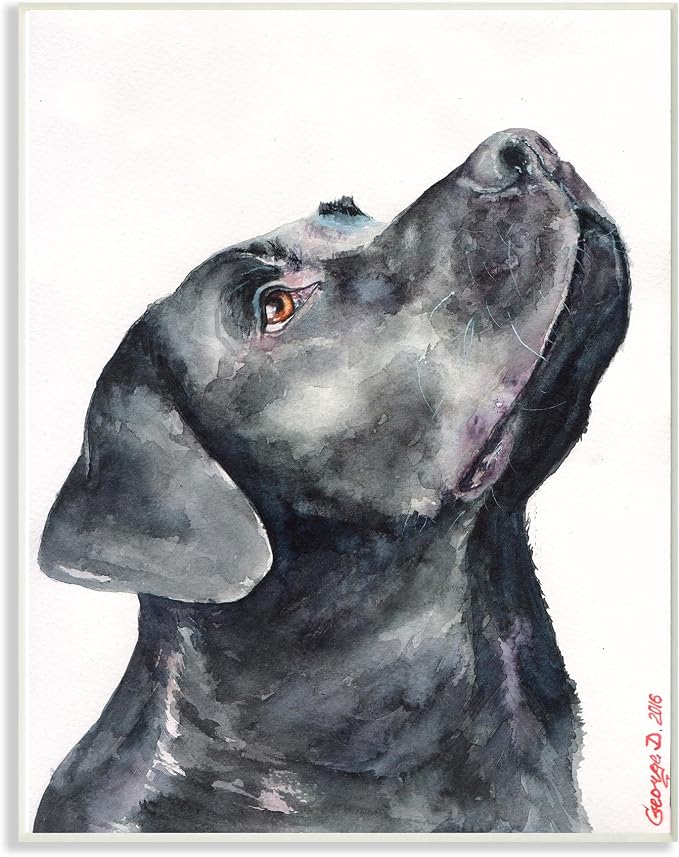 Black Labrador Watercolor, 10 x 15 Inch Mounted Print on Wall Plaque | Stupell Industries · By George Dyachenko · Ready to hang · Easy gift for pet lovers · Made in USA