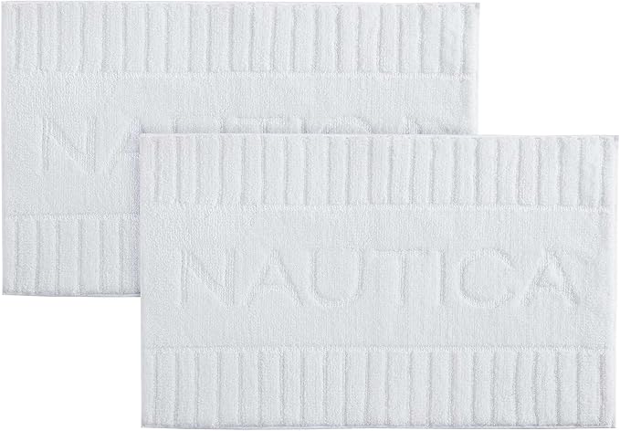 Nautica - Bath Rugs, Soft & Absorbent Plush Bath Mat with Skid Resistant Backing, Oeko-Tex Certified (Nautica Logo White, 2-Piece)