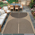 COZYLOOM 5x7 Waterproof Outdoor Patio Rug, Arch Striped Easy Jute Rugs for Living Room, Non Slip Non Shedding Modern Rainbow Area Rug for Entryway, Bedroom, Dining Room, Backyard, Porch, Nature＆Black