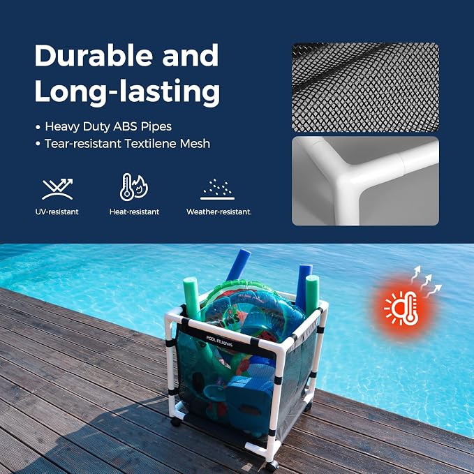 45-Gallon Pool Storage Bin for Swim Gear, Mini Style | UV & Tear-Resistant Textilene, Easy Setup, Pool Toys, Floats & Towels Organizer, Up to 110 lb, 6 Locking Wheels