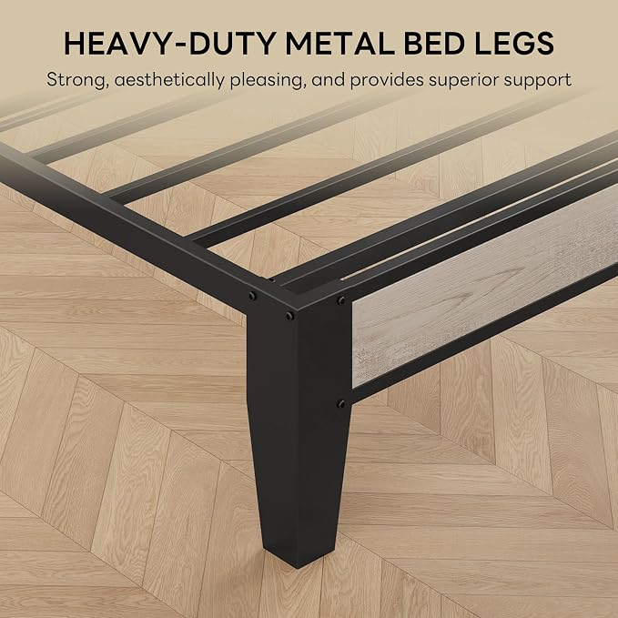 LIKIMIO Twin XL Bed Frames, Bouclé Storage Headboard with Charging Station, Solid and Stable, Noise Free, No Box Spring Needed, Easy Assembly