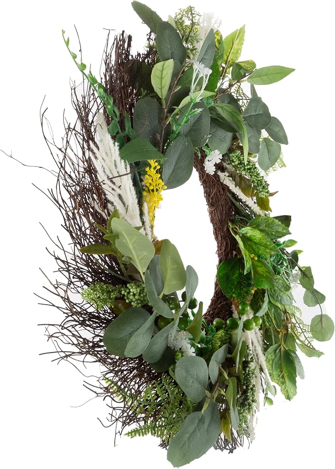Sweet Anne Eucalyptus Wreath Set - Two 22-Inch Artificial Spring, Summer, or Fall Wreaths for Home Decor - Indoor Decor by Pure Garden