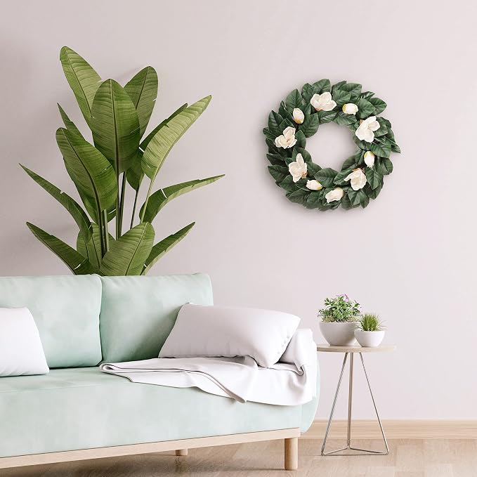 24" Artificial Magnolia Floral Spring Wreath with Green Leaves
