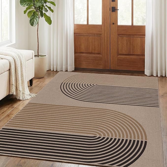 GarveeHome Modern Rainbow Easy Jute 4x6 Area Rug, Indoor/Outdoor Reversible Low Pile Non-Slip & Washable Carpet for Living Room, Bedroom, Kitchen, Sunroom