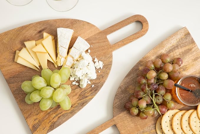 Kate and Laurel Staven Transitional Two-Piece Serving Boards Set; 14 x 10; Set of 2; Natural Wood; Modern Food-Safe Charcuterie Boards from Solid Mango Wood for Use as Kitchen Countertop Decor
