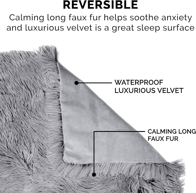 Furhaven Waterproof Throw Blanket for Dogs & Indoor Cats, Reversible Protective Pet Blanket, Small, Long Faux Fur & Velvet, Gray
