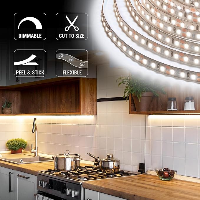 Armacost Lighting RibbonFlex Pro 12V White LED Strip Lights 120 LED/m, 3000K, 16.4 ft, 143230N