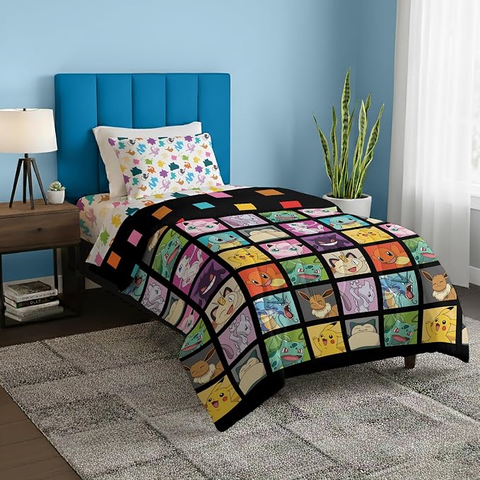 Northwest Pokemon Kanto Favorites Twin Size Bed in a Bag Set, Pikachu Charmander Squirtle Bulbasaur, Kids Boys Girls Bedding Comforter Sheets