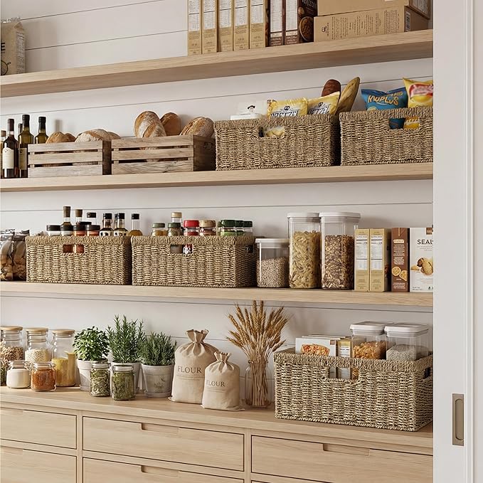 StorageWorks Extra Large Wicker Basket,Seagrass Storage Basket,1-Pack | Seagrass Baskets with Handles,Wicker Baskets for Organizing,Wicker Storage Baskets for Shelves,Woven Basket for Storage