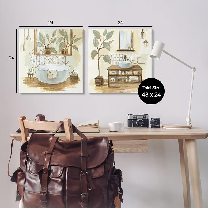 Stupell Industries Sage Green Bathroom Interiors Traditional Plants, Design by Silvia Vassileva Canvas Wall Art, 24x24, Beige