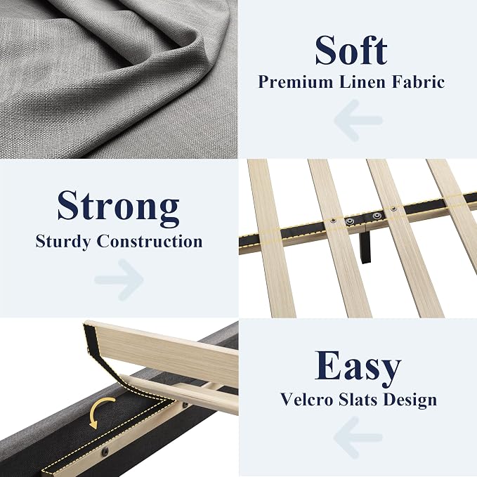 Allewie King Size Upholstered Bed Frame Adjustable Headboard, Light Grey | Platform Bed with Heavy Duty Mattress Foundation, Noise-Free, Easy Assembly, Wood Slat Support, No Box Spring Needed