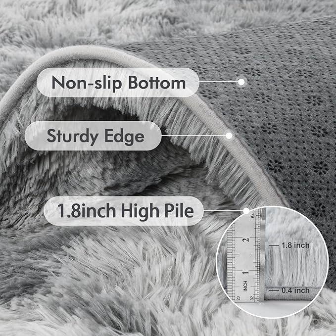 8x10 Ft Extra Large Shag Rugs for Living Room, Tie Dyed Ultra Soft Fluffy Furry Area Rugs for Bedroom Indoor Floor, Aesthetic Carpet for Kids Home Decor (Grey)
