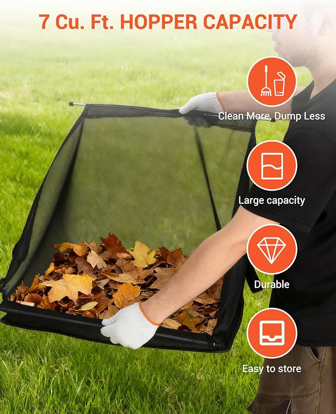 Push Lawn Sweeper for Leaves, 26" Width Heavy Duty Steel Frame Grass Catcher with 7 Cu. Ft. Hopper Bag & 4 Spinning Brushes for Yard and Garden Cleanup, Orange