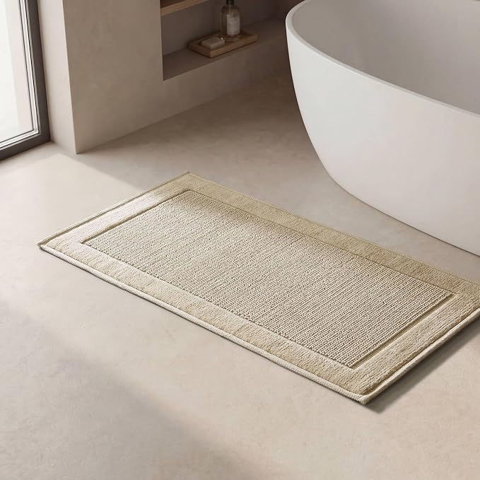 Madison Park Sanctuary 100% Cotton Non-Slip Bath Rug, 24x48 Inch, Natural | Low-Profile Woven Design, Ultra Soft Absorbent & Machine Washable, Ideal for Bathroom Bedroom and Entryway Decor