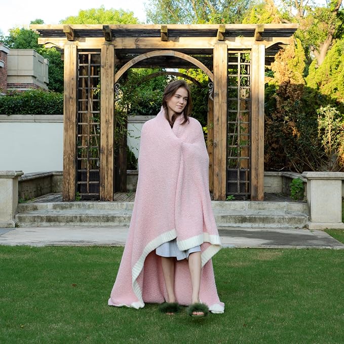 Snuggle Sac Heather Pink Throw Blanket for Couch, Reversible Super Soft Blankets Warm Cozy Knit Fuzzy Plush Lightweight Throws for Sofa, Bed, Camping,Heather Pink, 60x80