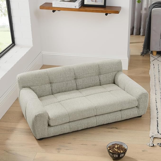 Dog Couch Bed, 38" Sofa for Dogs with Backrest and Armrest, Durable Pet Sofa with Soft Foam Cushion, Elevated Dog Couch Bed with Legs for Medium Dogs, Beige