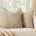 MIULEE Cream Decorative Euro Sham Pillow Covers 24x24 Inch for Bed Couch Sofa Pack of 2 Boho Neutral Farmhouse Throw Pillows Soft Cross Corduroy Patchwork Textured Cushion Cases
