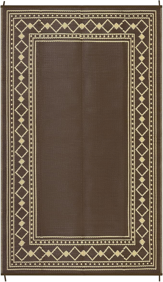 Waterproof Outdoor Rug – 9x12ft Reversible Plastic Straw Patio Carpet, Easy Clean, Non-Slip, Durable – Peony Brown/Coffee – Specification