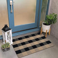 KIMODE Front Door Mat 24"x35",Black and Tan Checkered Small Outdoor Rug,Farmhouse Fall Front Porch Rug Decor,Cotton Woven Washable Layered Doormats for Front Door Outside Entrance Kitchen