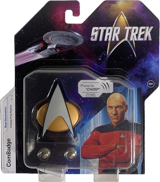 FAMETEK Star Trek The Next Generation Chirping Communicator Badge, TNG ComBadge NON BLUETOOTH Version, Star Trek Memorabilia, Gifts and Collectibles