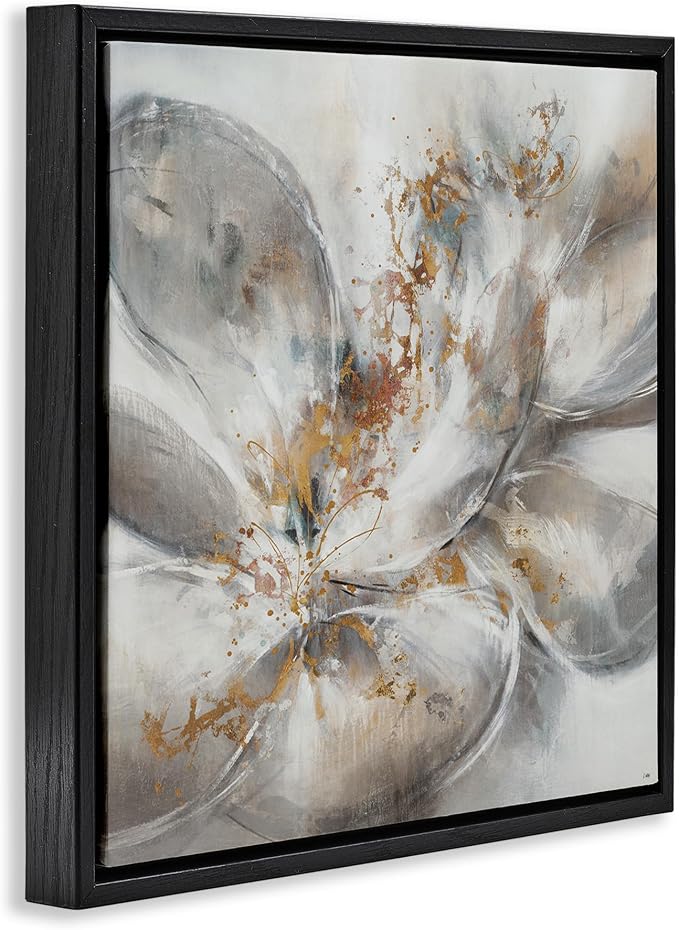 'Abstract Flower Bloom Painting'| Floating Frame Canvas Art | Stupell Industries | Black, 18 x 18 Inches, Easy to Hang and Sturdy, Made in USA, by K. Nari