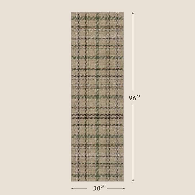 JTJ Easy Jute Hallway Runner Rug 2'6" x 8', Washable Non Slip Indoor Outdoor Low Pile Plaid Rug for Entryway, Kitchen, Laundry Room & Farmhouse Décor
