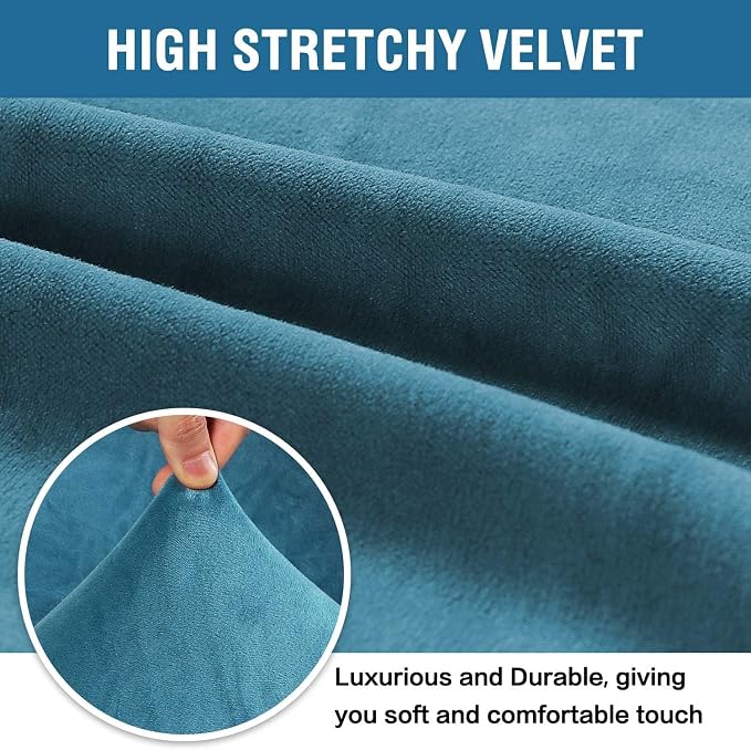 H.VERSAILTEX Stretch Velvet Sofa Covers for 3 Cushion Couch Covers Furniture Protector Soft with Non Slip Elastic Bottom, Crafted from Thick Comfy Rich Velour (Large Sofa 90"-97", Peacock Blue)