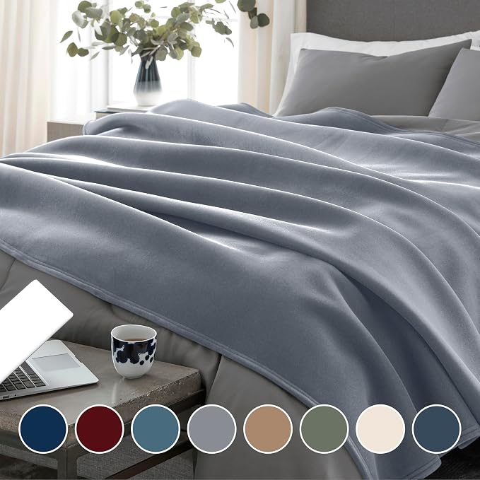 Vellux 1B07055 Original Insulating Core Hotel Style Solid blanket Machine Washable Soft Cozy Warm Pet Friendly Bed Sofa Blankets, Twin, Grey