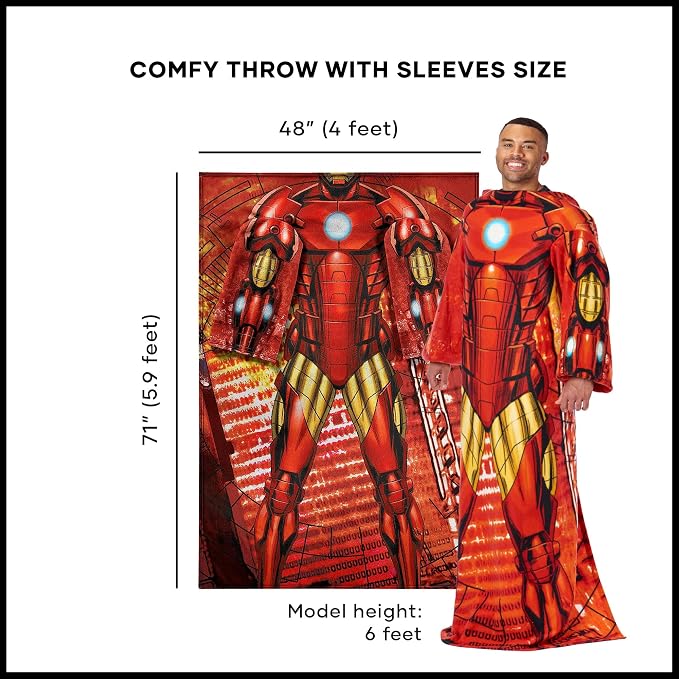 Northwest Marvel Avengers Iron Man Throw Adult Silk Touch Blanket with Sleeves 48" x 71"