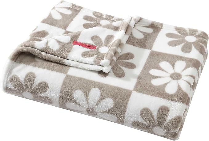Betsey Johnson - Blanket, Buttery-Soft Throw Blanket for Couch or Bed, Boldly Plush & Oversized Bedding (Daisy Check White, 50" x 70")