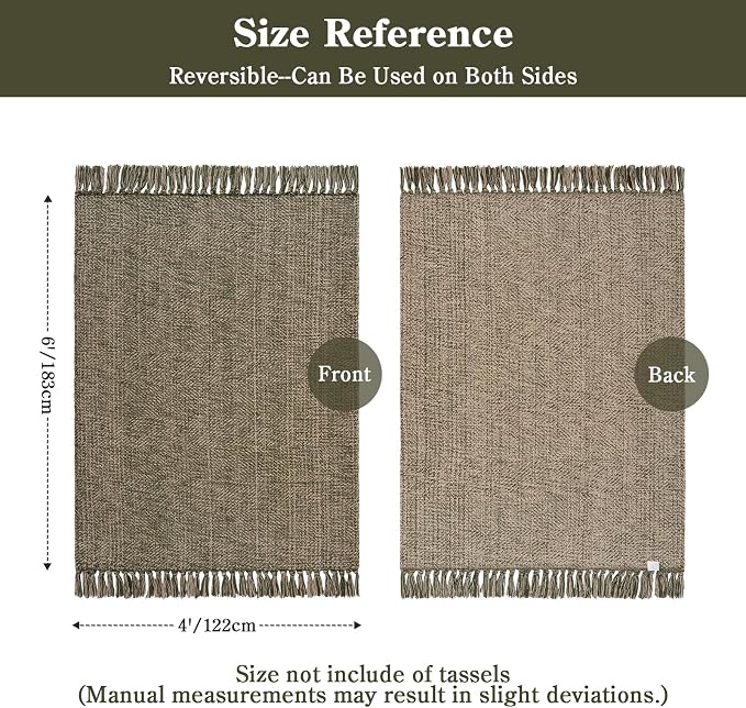 Collive 4' x 6' Moss Green Bedroom Area Rug, Modern Farmhouse Indoor Outdoor Rugs Boho Living Room Rug, Braided Comfy Bedside Mats Reversible Dining Room Carpet for Nursery Room Patio Decor
