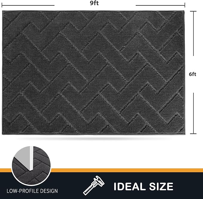 PURRUGS Easy Care Area Rug 6ft x 9ft, Non-Slip Machine Washable Entry Rug, Stain Resistant Accent Rug for Hallway, Bedroom, Living Room and Mudroom, Charcoal