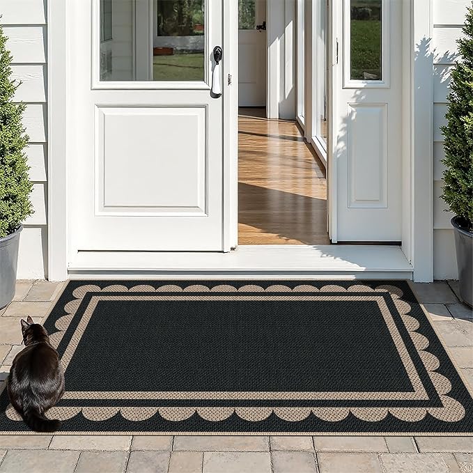Easy Jute 3x5 Black Rectangle Area Rug,Washable Entryway Rug, Modern Door Carpet,Neutral Non-Slip Outdoor Indoor Farmhouse Rug for Living Room Kitchen Patio Bedroom