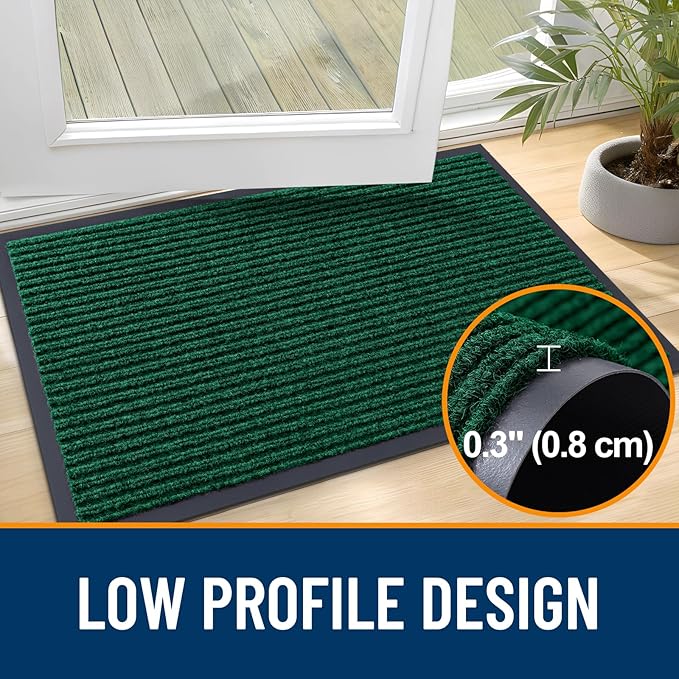 OLANLY Front Door Mat Indoor Outdoor Entrance, 2-Pack 47 x 32 Inch, Waterproof Heavy Duty Doormat, Fade Resistant, Low Profile, Easy Clean Patio Porch Welcome Floor Mats for Entry, Green