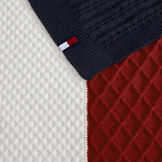 Tommy Hilfiger - Oversized Knit Throw Blanket, 50" x 70", Soft Throw Blanket for Couch or Bed, Cozy Bedding for Year Round (Mixed Knit Flag Blue)