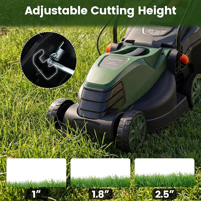 DORTALA Lawn Mower, Corded 14" Electric Push Mower, 3-Position Cutting Height Adjustment, 9.3 Gal Grass Collection Box, 12 AMP Motor, 1500W, Lightweight Walk-Behind Mower for Small Medium Yard (Green)