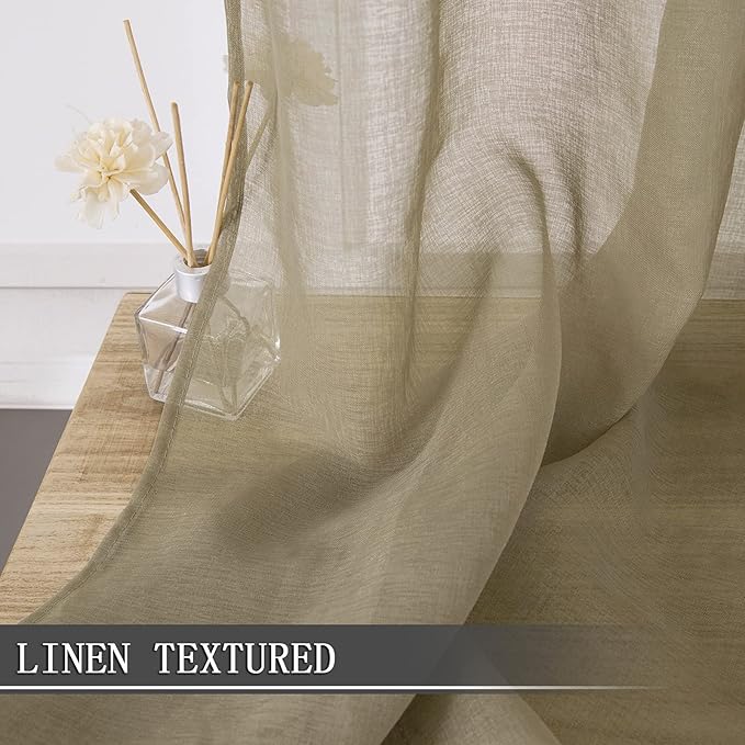 Tollpiz Sheer Tier Curtain Linen Textured Half Kitchen Curtains Sheer Light - Image 2