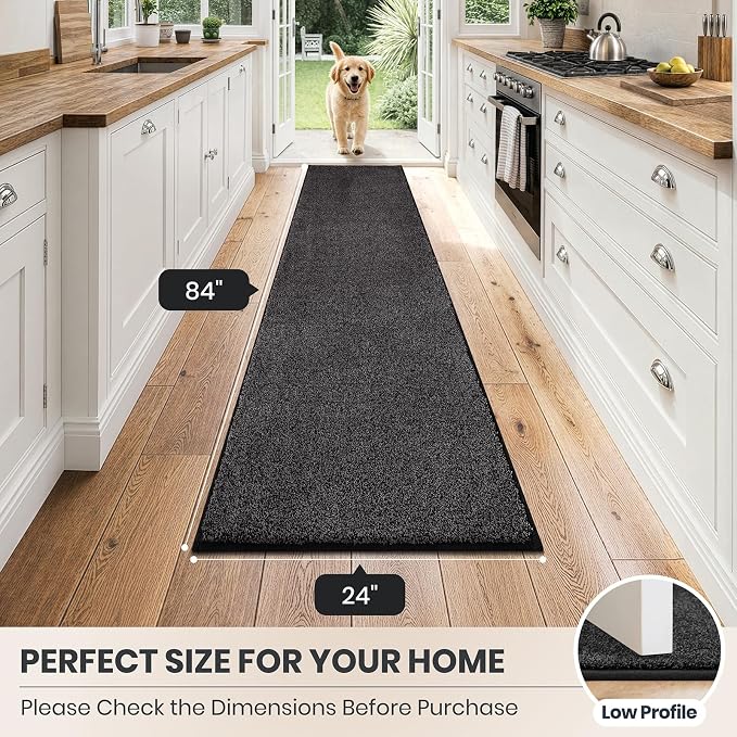 PURRUGS Dirt Trapping Door Mat 24" x 84", Non-Slip Machine Washable Entryway Rug, Dog Doormat, Indoor Front Door Mat, Super Absorbent Entry Rug for Muddy Shoes & Paws, Charcoal
