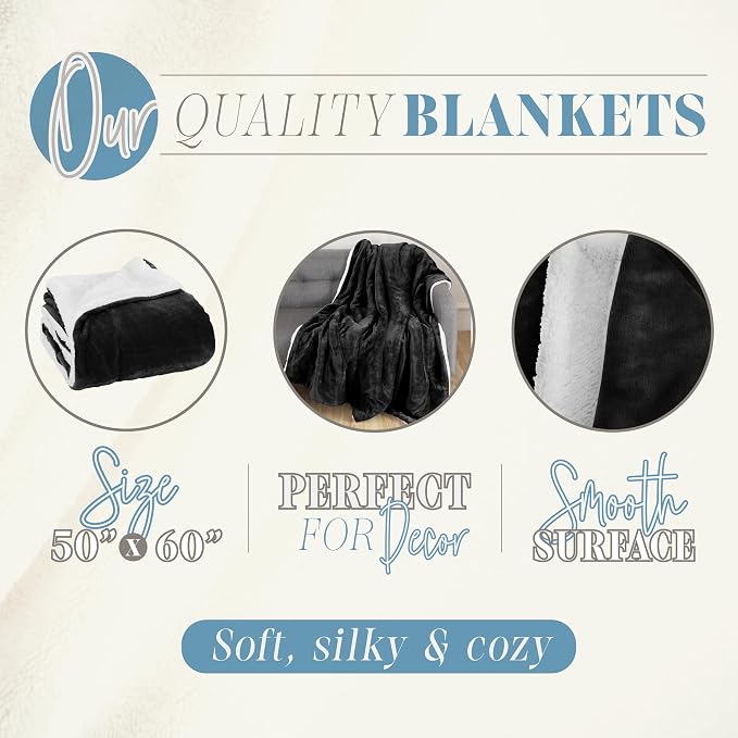 Elegant Comfort Reversible, Solid Sherpa Throw Blanket, All-Season Blanket- Super Soft, Cozy and Plush- Decorative Throw, Perfect for Lounging, 50 x 60 inches, Sherpa Throw Black